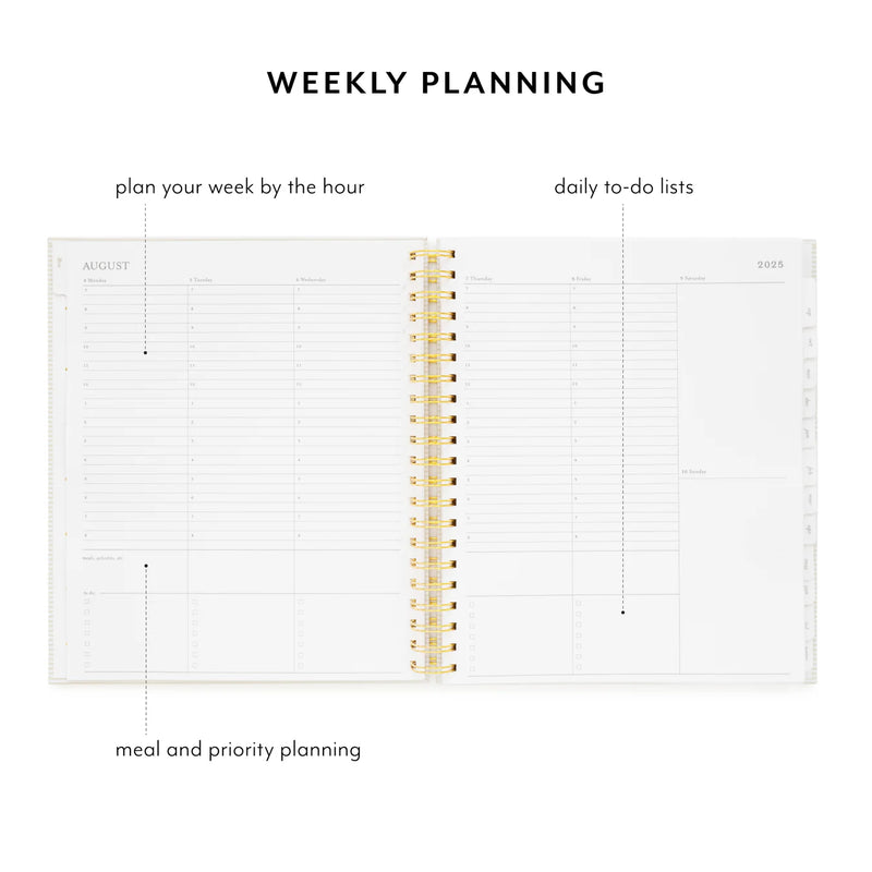 Sugar Paper 2025-2026 Large Khaki StripeWeekly Spiral Academic Planner