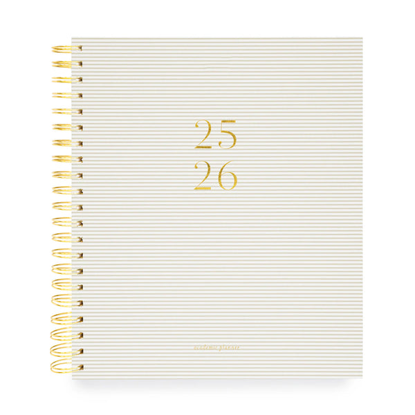 Sugar Paper 2025-2026 Large Khaki StripeWeekly Spiral Academic Planner