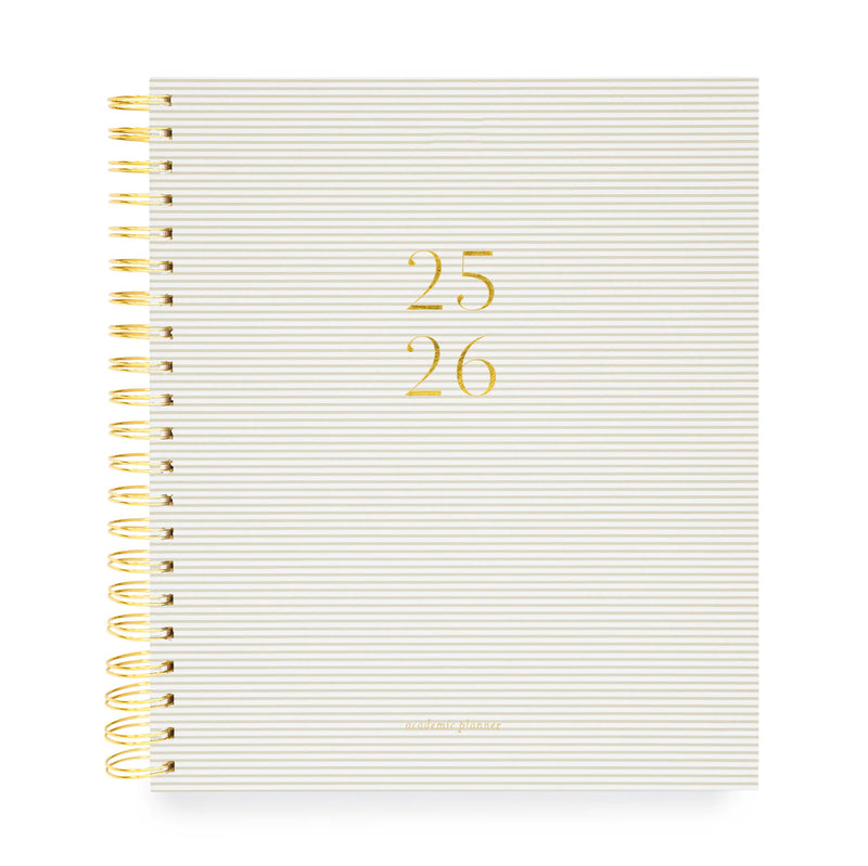 Sugar Paper 2025-2026 Large Khaki StripeWeekly Spiral Academic Planner