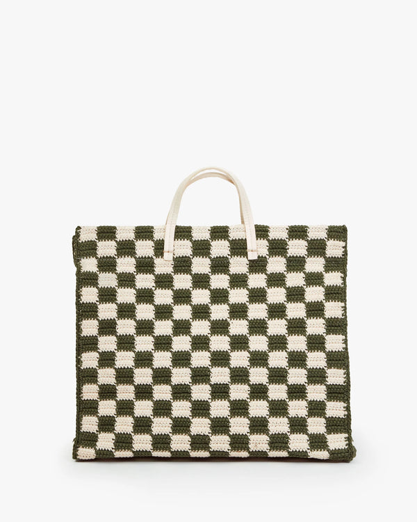 Clare V. Summer Simple Tote - Crochet Checker - Olive/Cream