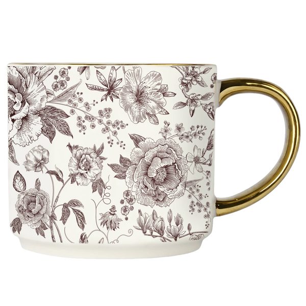 Sweet Water Decor Brown Delft 14oz. Gold Handle Coffee Mug