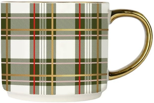 Sweet Water Decor Green Plaid 14oz. Gold Handle Coffee Mug