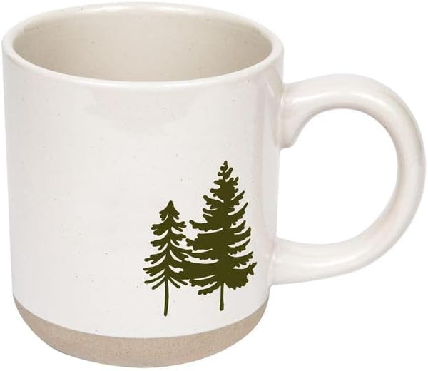 Sweet Water Decor Green Trees 14oz. Cream Stoneware Coffee Mug