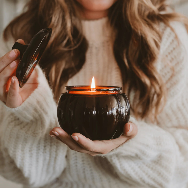 Sweet Water Decor Hello Fall Soy Candle - Amber Glass Pumpkin Jar - 20 oz