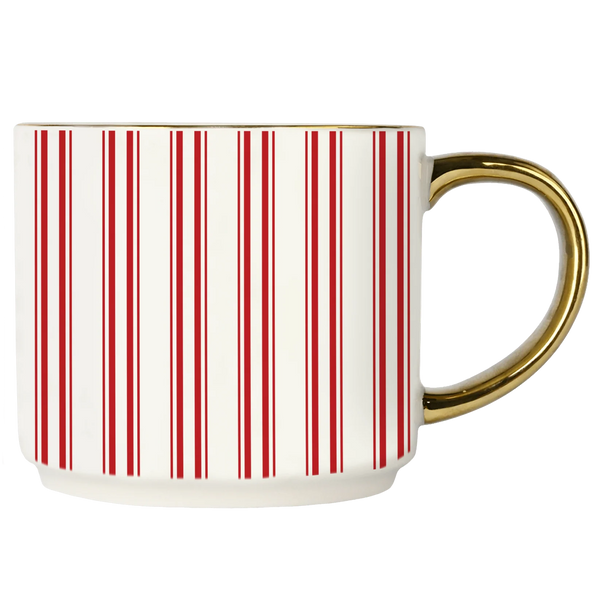 Sweet Water Decor Red Stripe 14oz. Gold Handle Coffee Mug