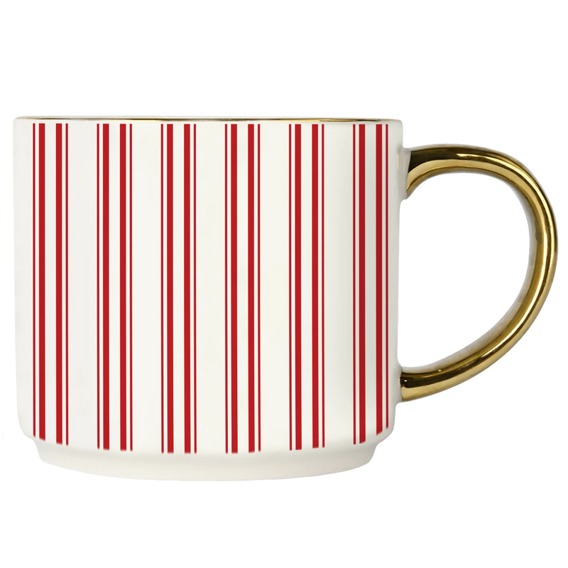 Sweet Water Decor Red Stripe 14oz. Gold Handle Coffee Mug