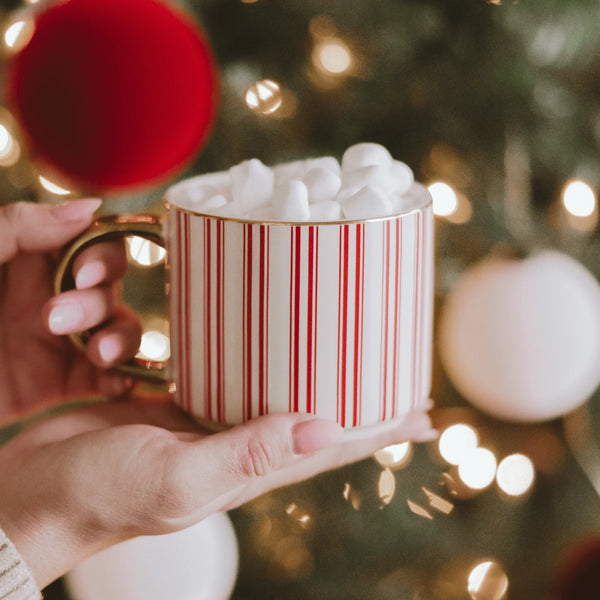 Sweet Water Decor Red Stripe 14oz. Gold Handle Coffee Mug