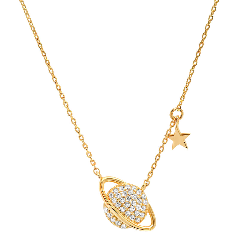 Tai Gold vermeil simple chain necklace with CZ planet and mini star charm