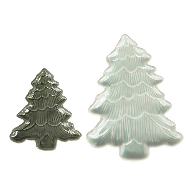 Transpac Cer Iridescent Holiday Tree Plates S/2