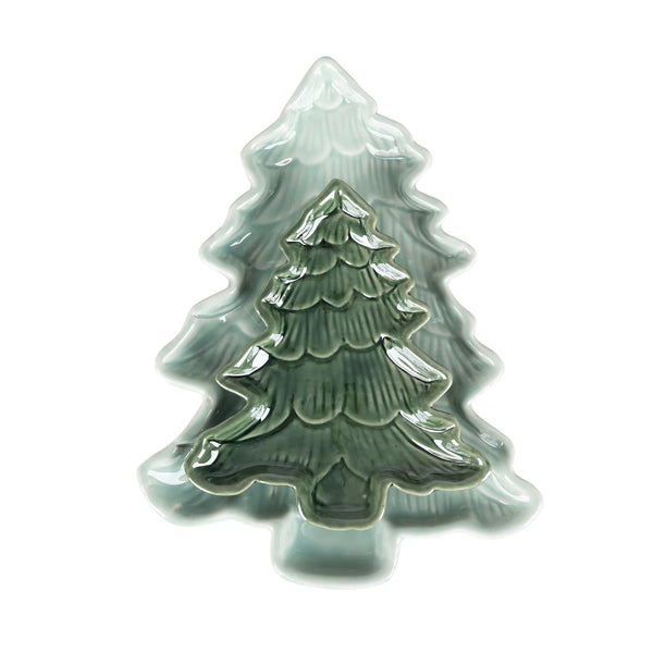 Transpac Cer Iridescent Holiday Tree Plates S/2