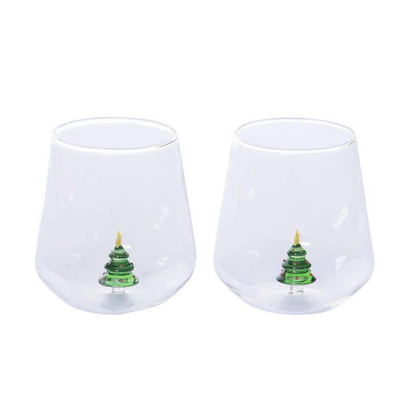 Transpac Glass 12oz Molded Tree Stemless Wine Glass