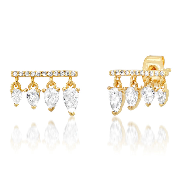 Tai Gold CZ stick post with 4 graduated tear shaped CZ drops