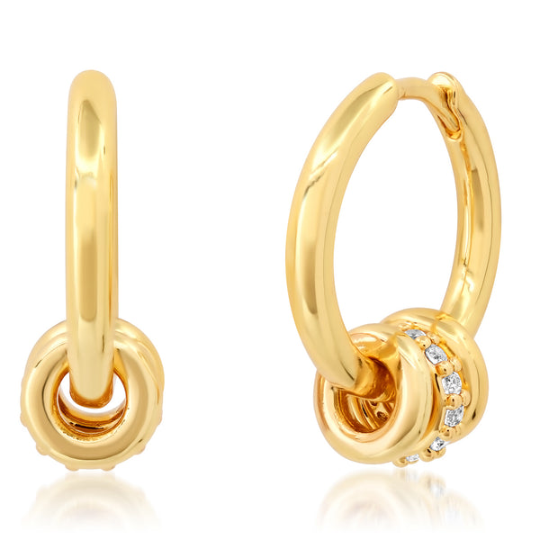 Tai Gold huggie earrings with gold and CZ rondells