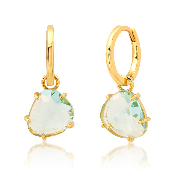 Tai Simple gold huggie with irregular aqua glass drops