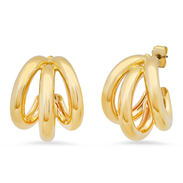 Tai Gold triple layered hoop brass earrings - 19 x 22mm