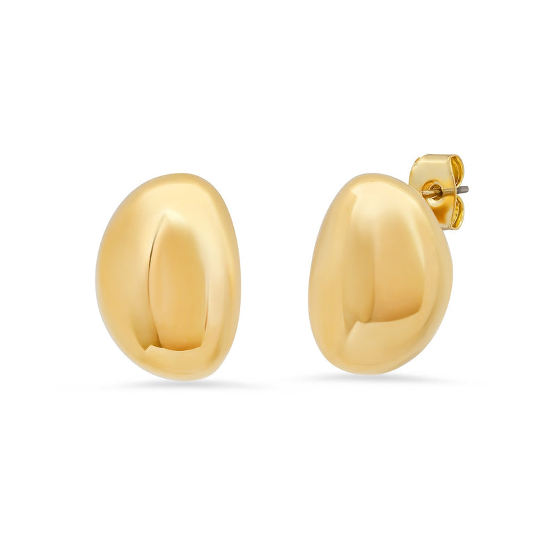 Tai Simple gold bean shaped post earrings - 11.7 x 17mm