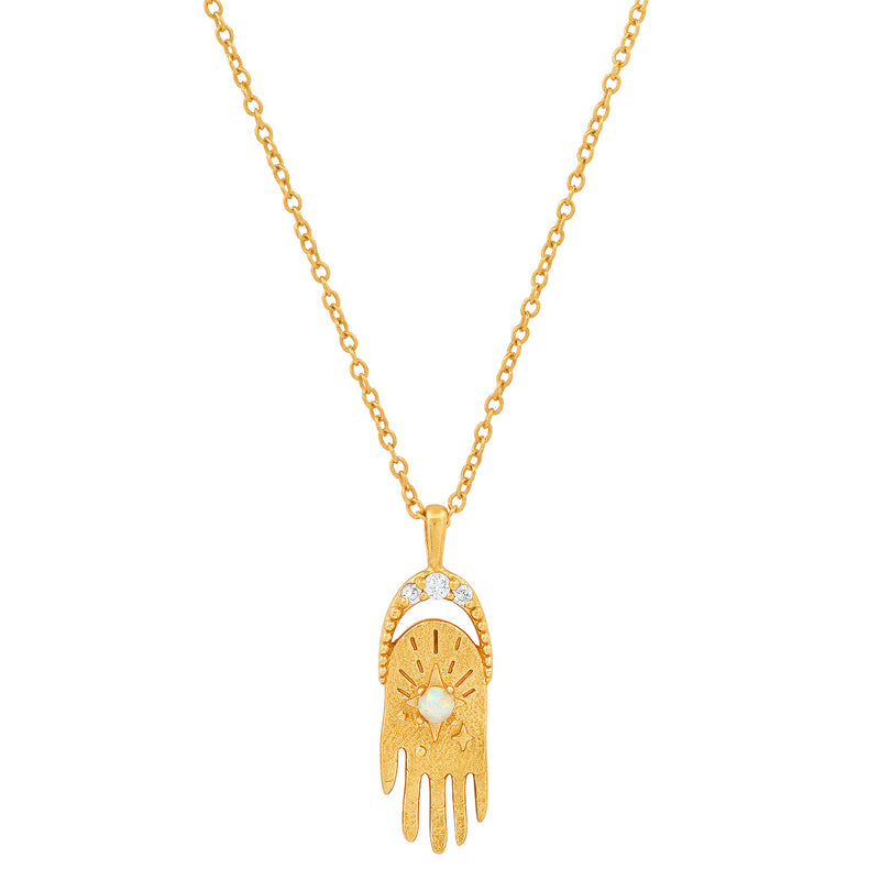 Tai Gold simple chain necklace with opal eye hamsa pendant necklace