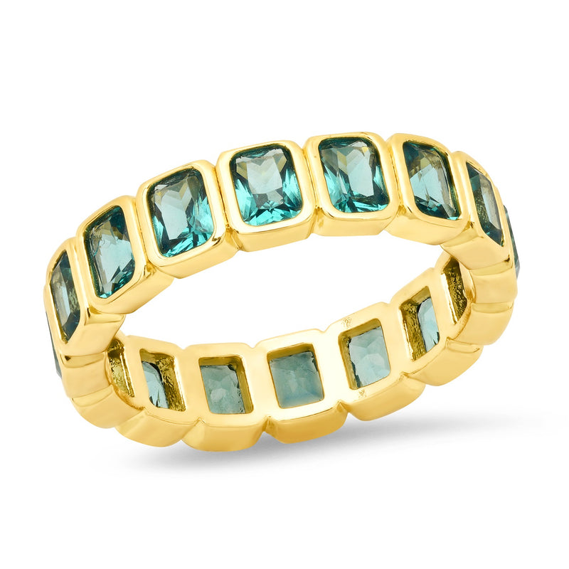 Tai Ring Bar Emerald Stone In - Aqua