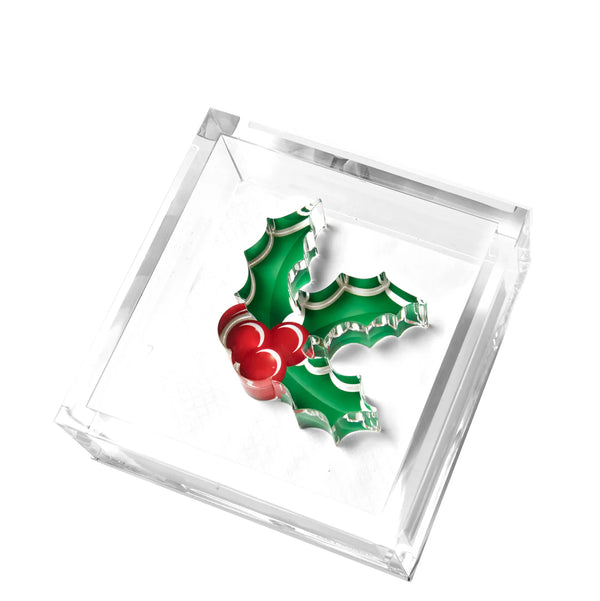 Tara Wilson Designs Cocktail Napkin Holder - Holly Berries