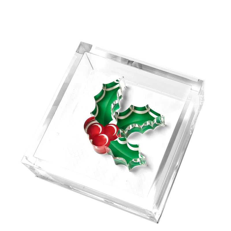 Tara Wilson Designs Cocktail Napkin Holder - Holly Berries