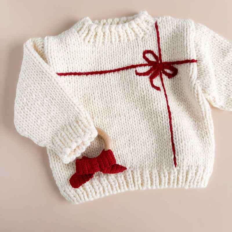 The Blueberry Hill Present Sweater, Cream/Red