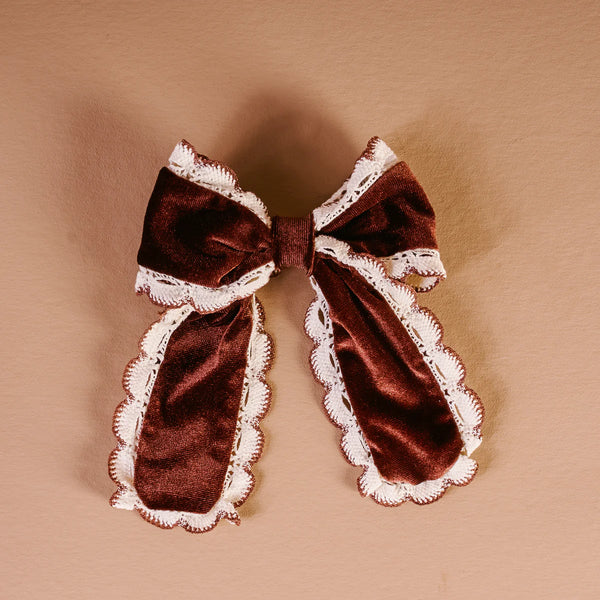 The Darling Effect Coquette Velour Hair Bow-Brown