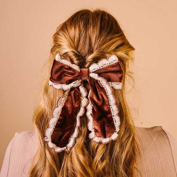 The Darling Effect Coquette Velour Hair Bow-Brown