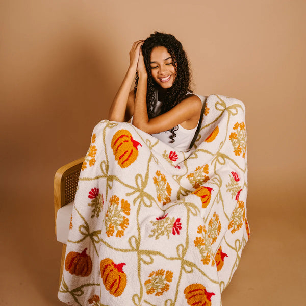 The Darling Effect Cozy Dreams Luxe Blanket- Patchwork Pumpkins