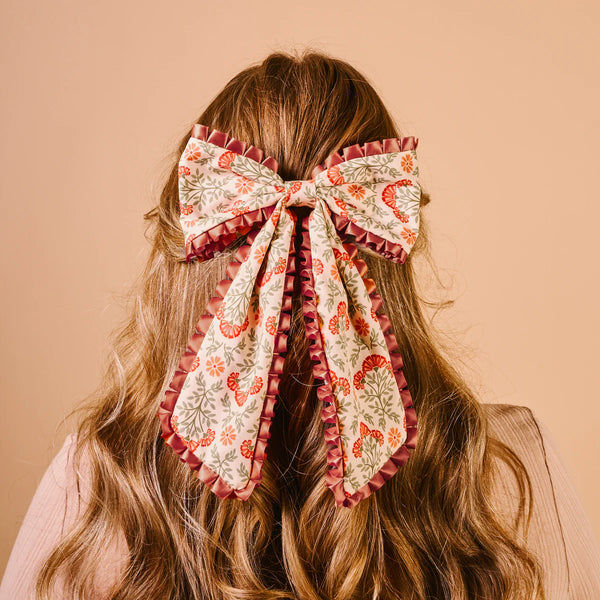 The Darling Effect Fancy Frills Hair Bow-Everbloom Dusty Rose