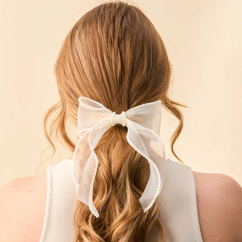 The Darling Effect Pearl Hair Bow- Cream