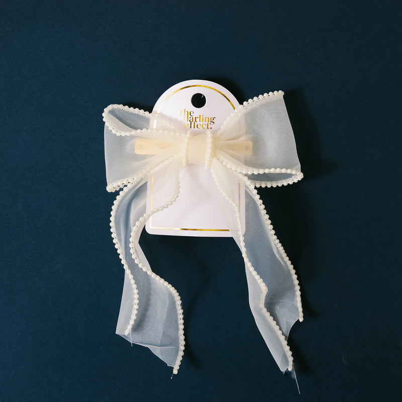 The Darling Effect Pearl Hair Bow- Cream