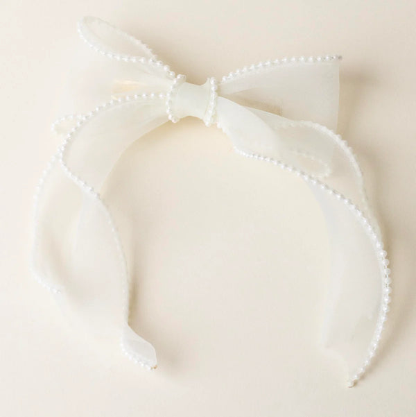 The Darling Effect Pearl Hair Bow- Cream