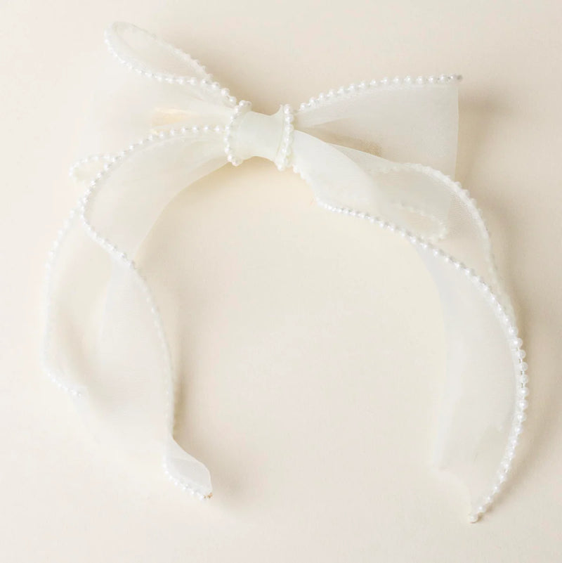The Darling Effect Pearl Hair Bow- Cream
