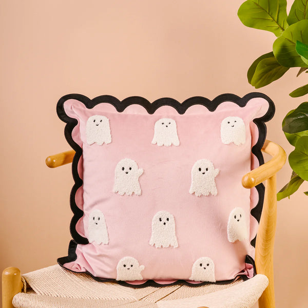 The Darling Effect Scalloped Square Throw Pillow-Boo Crew