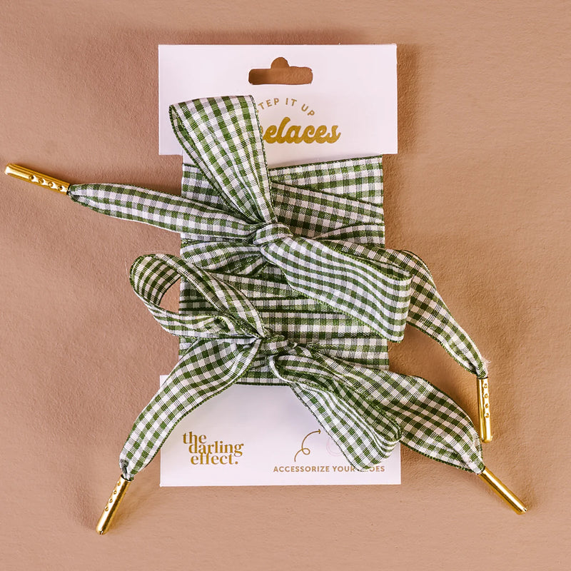 The Darling Effect Step It Up Shoelaces-Gingham Green