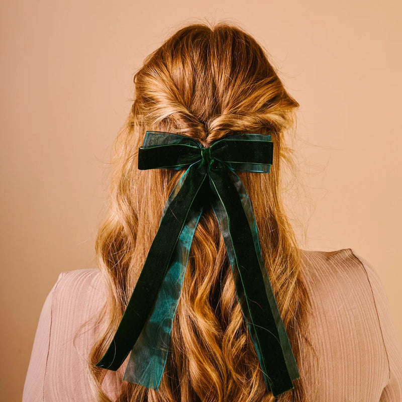 The Darling Effect Velvet Luxe Layered Hair Bow- Green