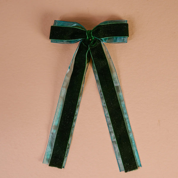 The Darling Effect Velvet Luxe Layered Hair Bow- Green