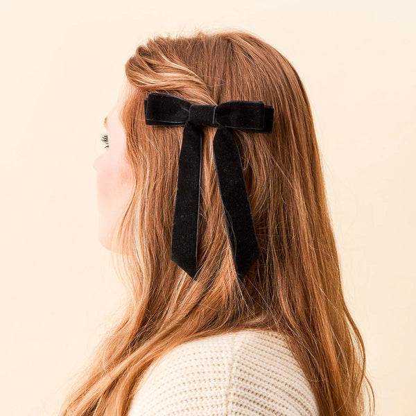 The Darling Effect Vintage Velvet Hair Bow-Black