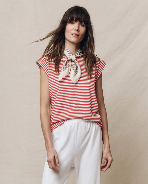 The Great The Peak Shoulder Tee Sun Cherry Stripe