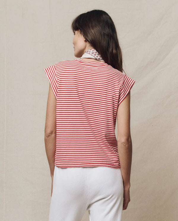 The Great The Peak Shoulder Tee Sun Cherry Stripe