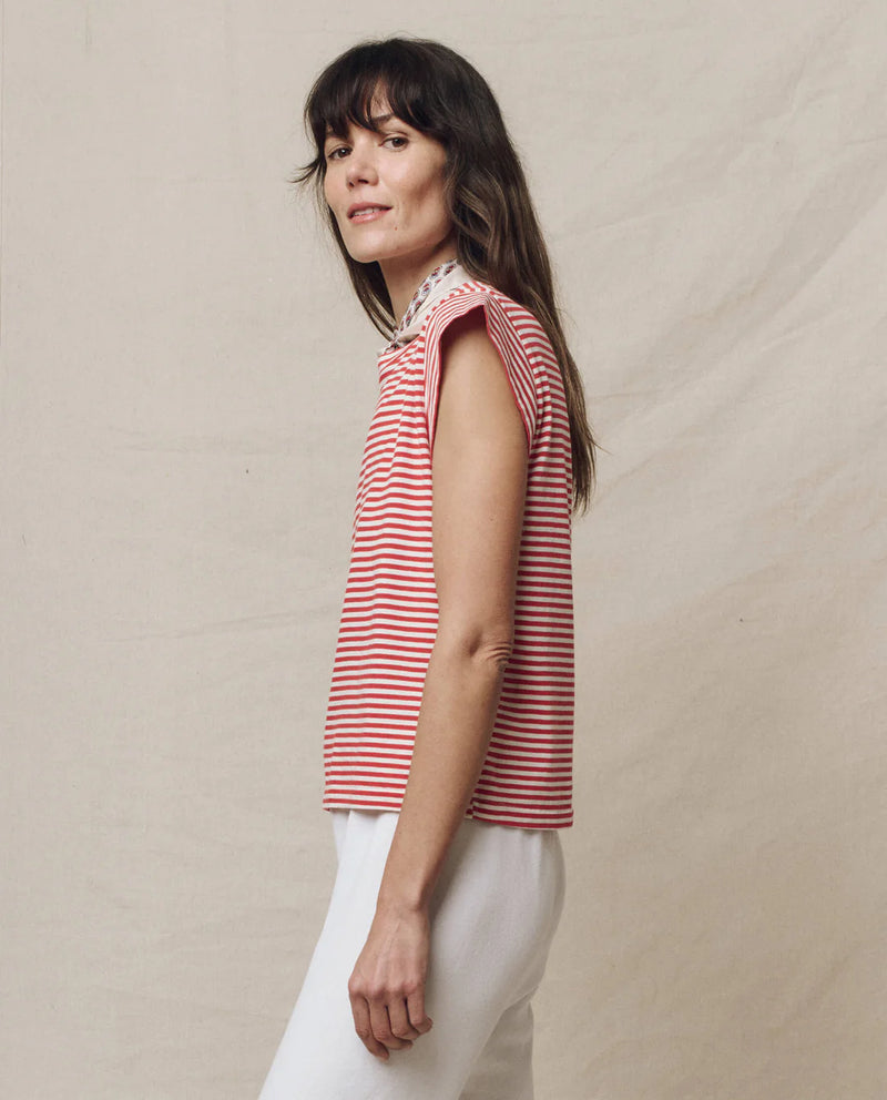 The Great The Peak Shoulder Tee Sun Cherry Stripe