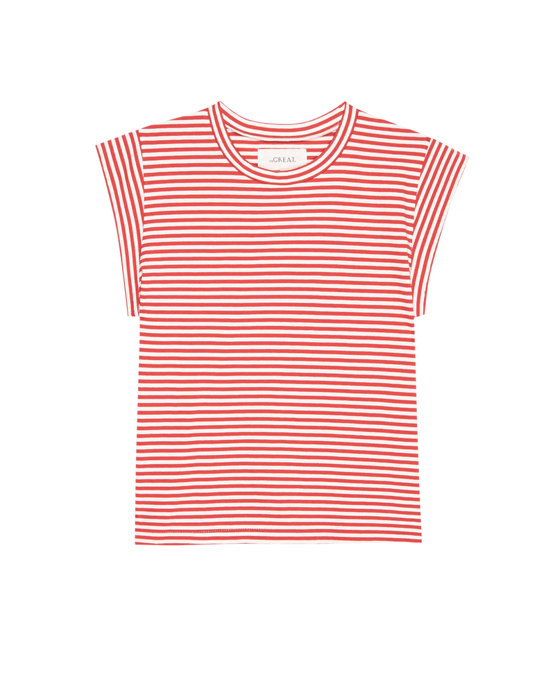 The Great The Peak Shoulder Tee Sun Cherry Stripe