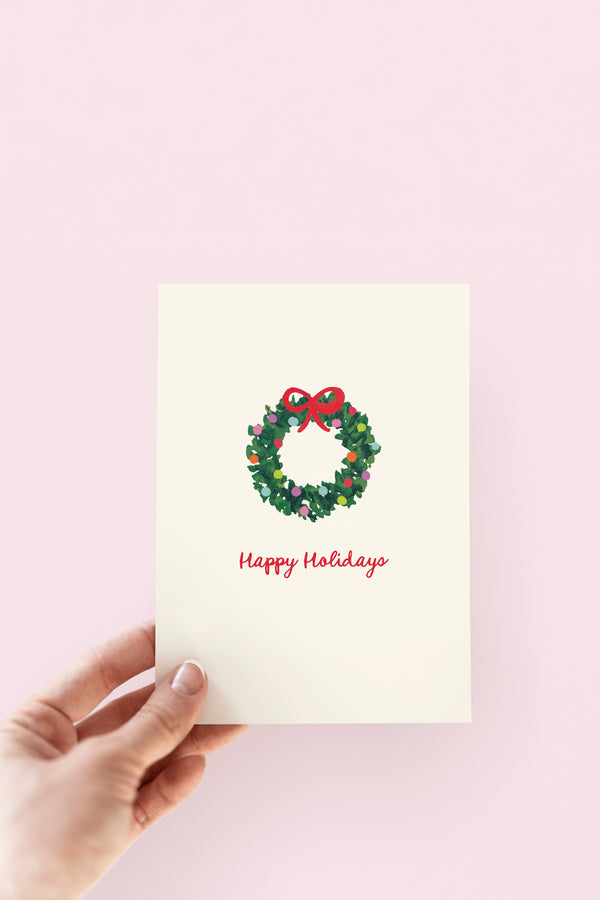 The Shelley Society Happy Holidays Colorful Wreath with Bow