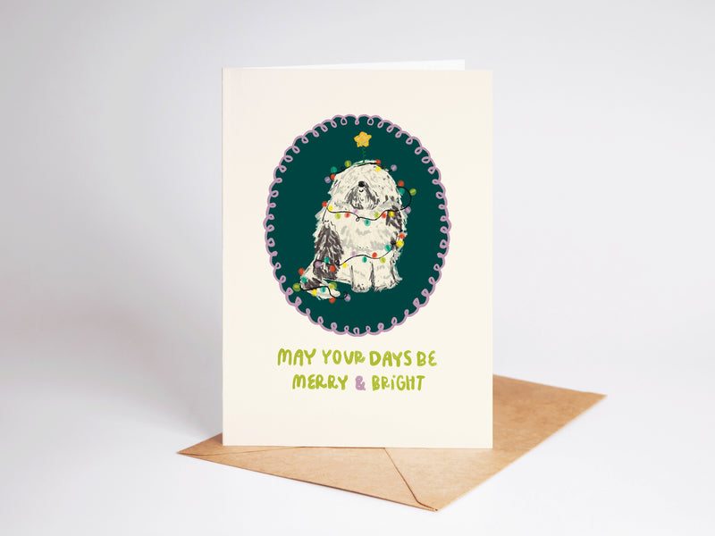 The Shelley Society Merry & Bright Sheepdog in Christmas Lights