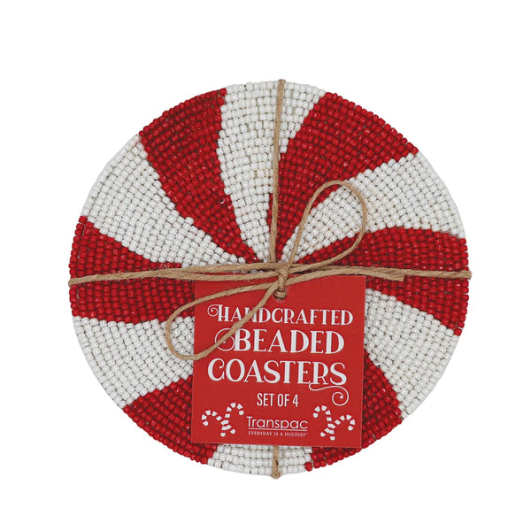 Transpac Beaded Peppermint Coasters S/4