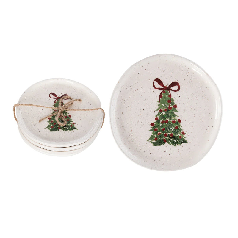 Transpac Cer App Plate Holiday Tree S/4