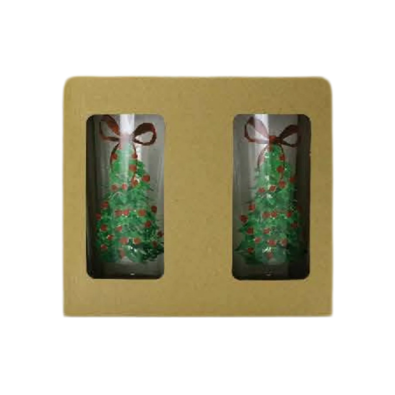 Transpac Glass Tumblers Holiday Tree S/4