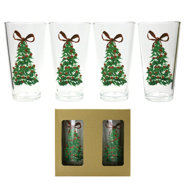 Transpac Glass Tumblers Holiday Tree S/4