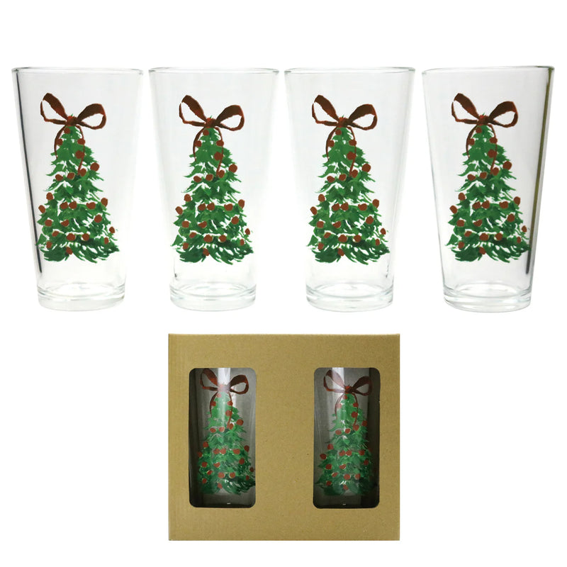 Transpac Glass Tumblers Holiday Tree S/4