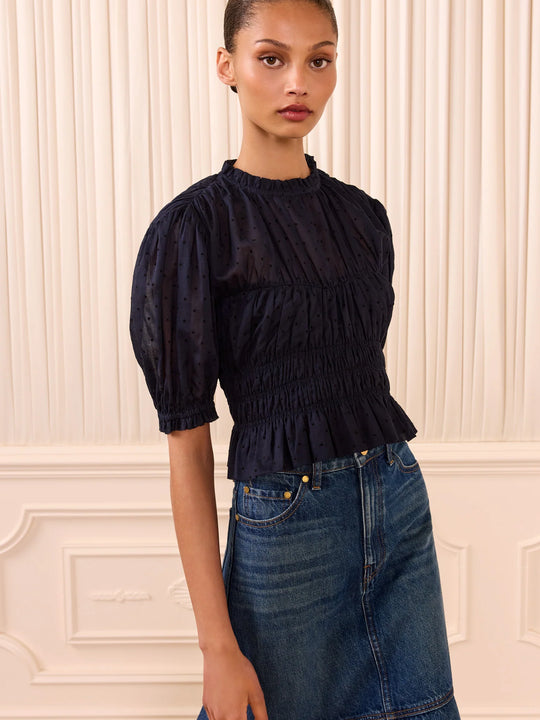 Ulla Johnson Rae Short Sleeve Cotton Top - Nightfall
